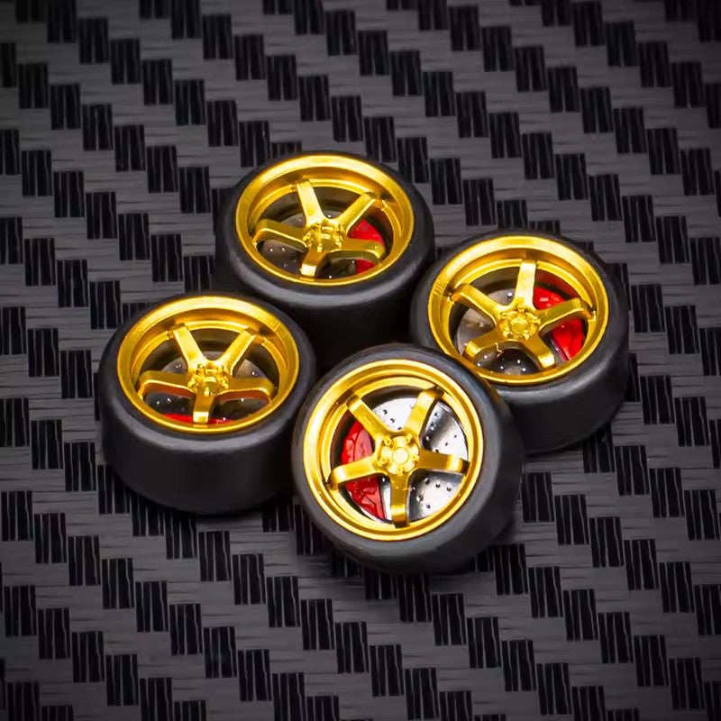 Scale 1/64 - Wheels w/ Bearings, Brake Caliper & Rubber Tire Set - Custom 1:64