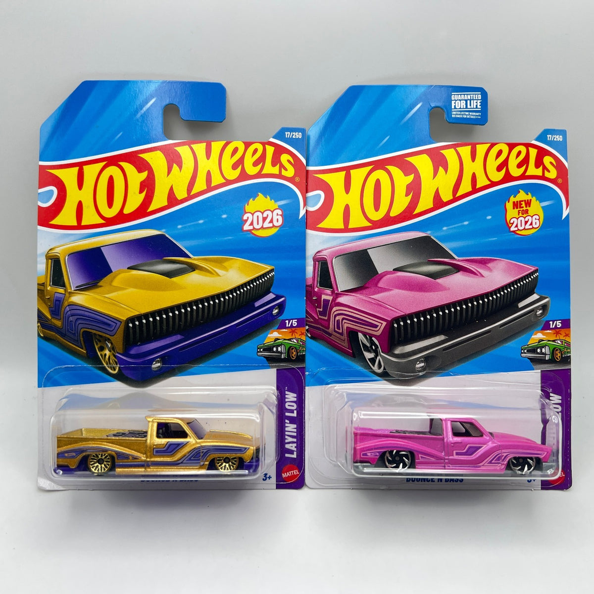 Hot Wheels Bounce'N Bass Lot of 2 Gold & Pink Layin' Low 1/5 17/250