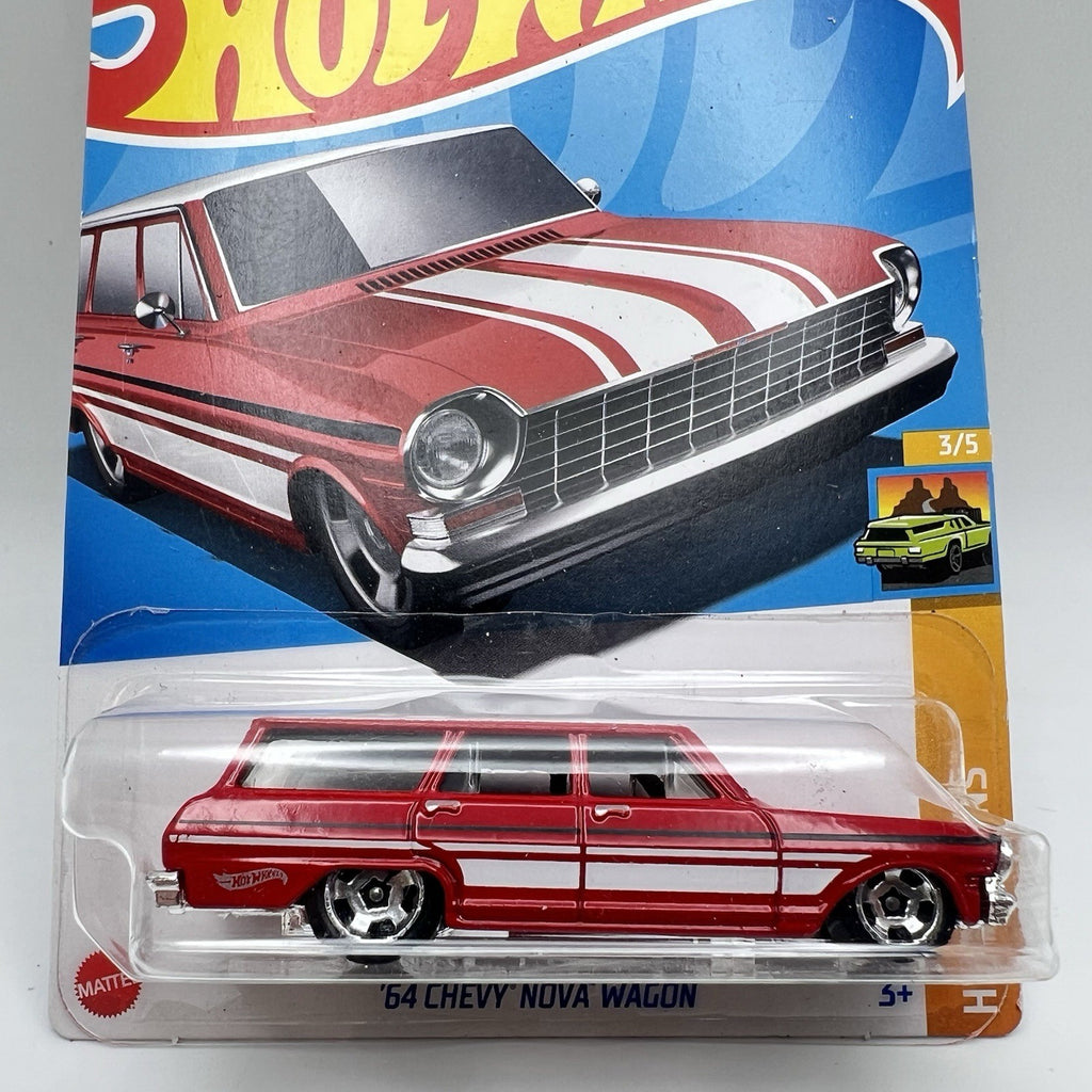 HOT WHEELS #222 ’64 CHEVY NOVA WAGON RED HW WAGONS 3/5 Diecast Car