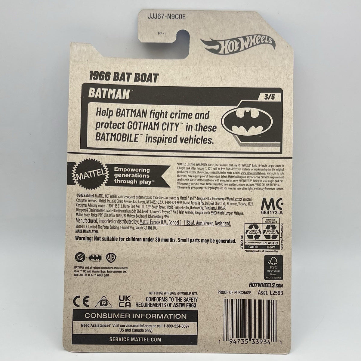 Hot Wheels 2026, 1966 Bat Boat, BATMAN Series 3/5 Black, NIP