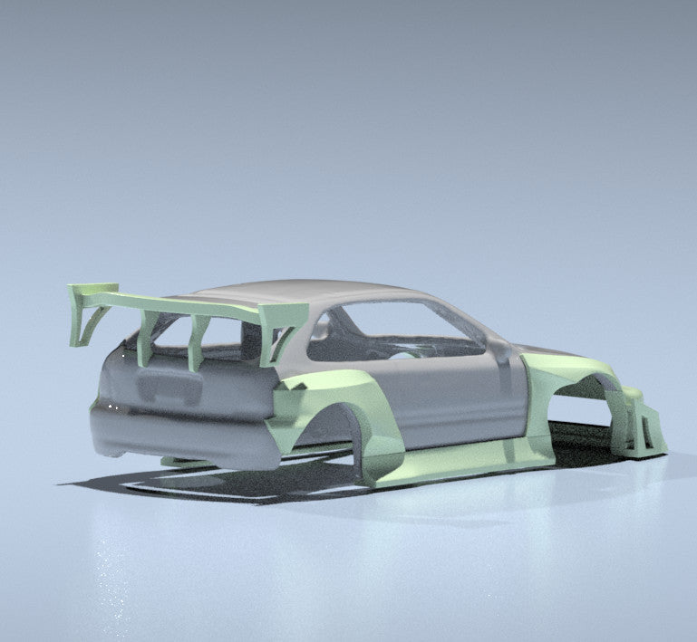 Pandem Style Wide Body Kit for Hot Wheels Honda Civic EK9 Hatchback - Resin