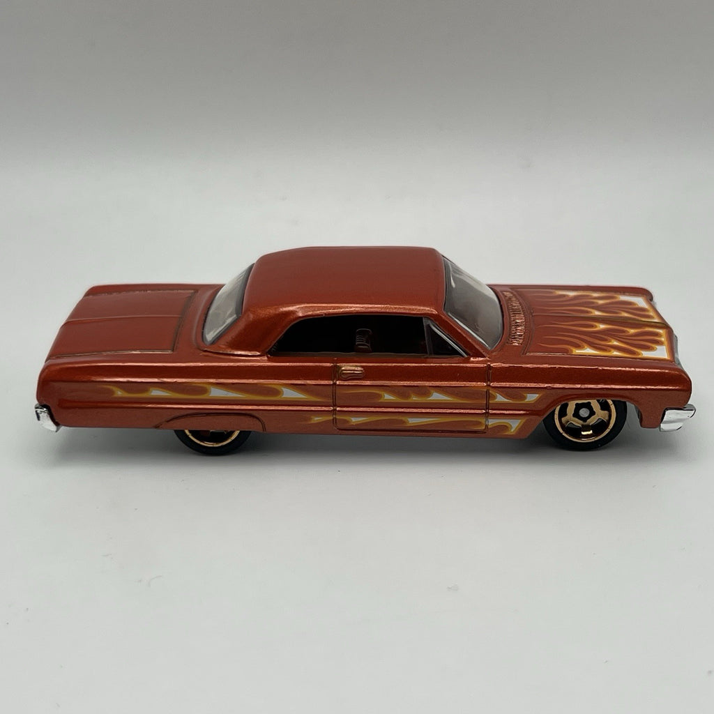 '64 Impala Hot Wheels 2024 Flames Series Metalflake Orange RSW Rims 1:64 Loose