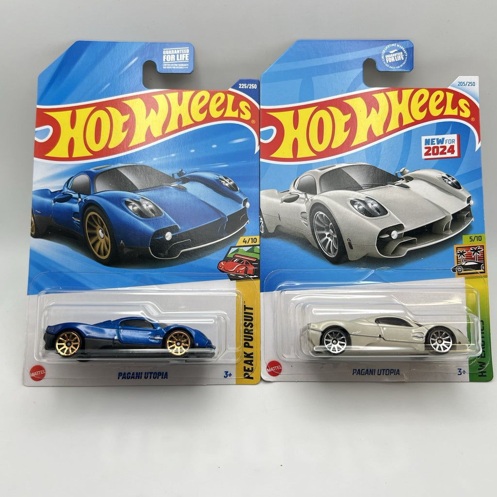 COMBO  Hot Wheels 2025 Pagani Utopia (WHITE - Exotics) (Blue - Peak Pursuit)