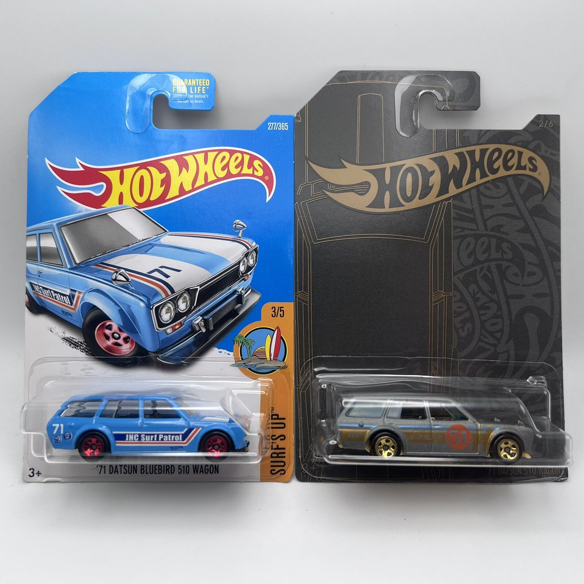 HOT WHEELS LOT OF 2 71 DATSUN BLUEBIRD 510 WAGONS, Blue & Grey 51st Anniversary