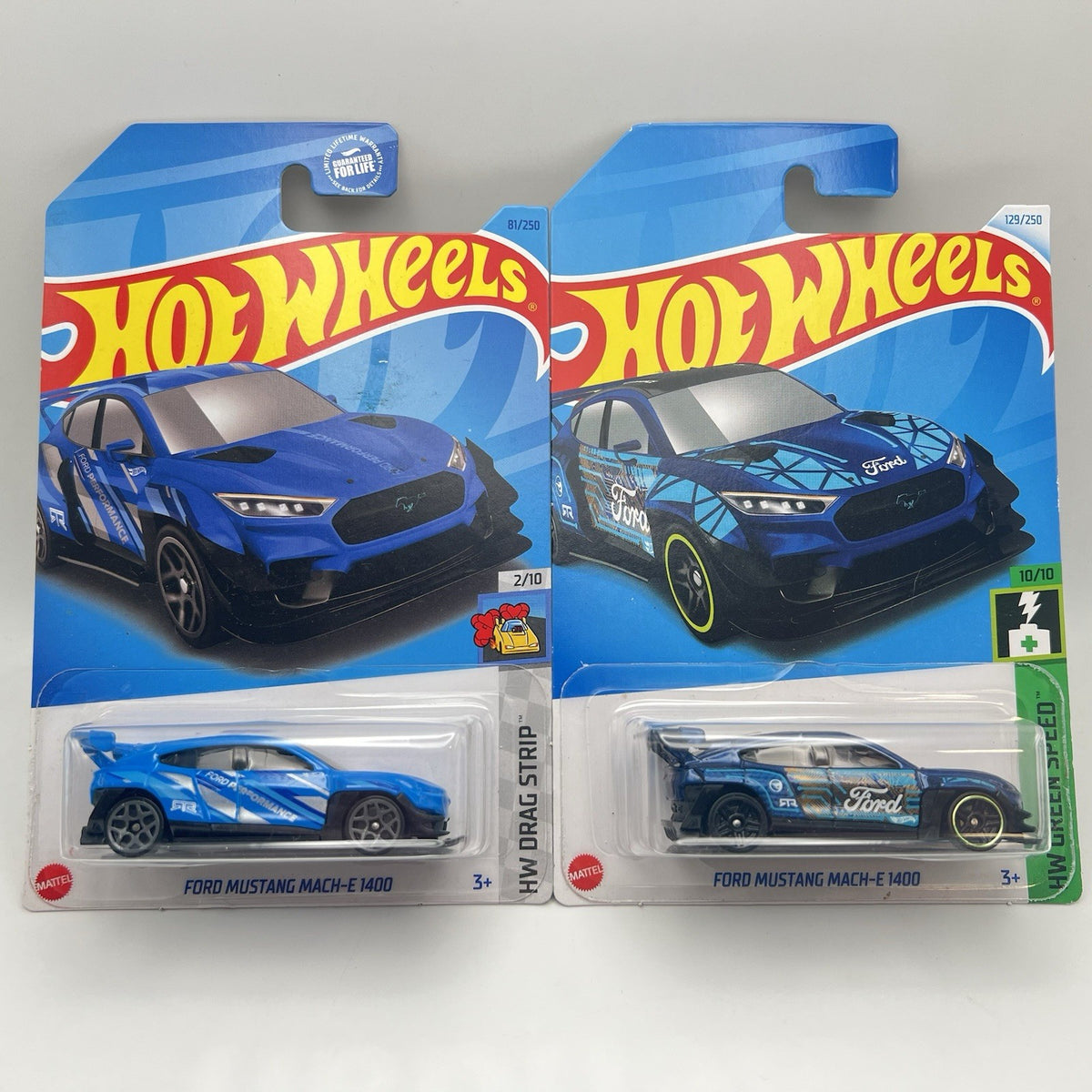 LOT OF 2 - HOT WHEELS FORD MUSTANG MACH-E 1400 HW DRAG STRIP COLOR VARIANTS