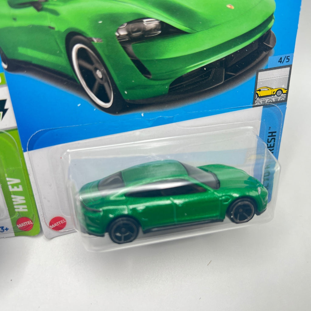 Lot Of 2 Hot Wheels Porsche Taycan Turbo S Green & White